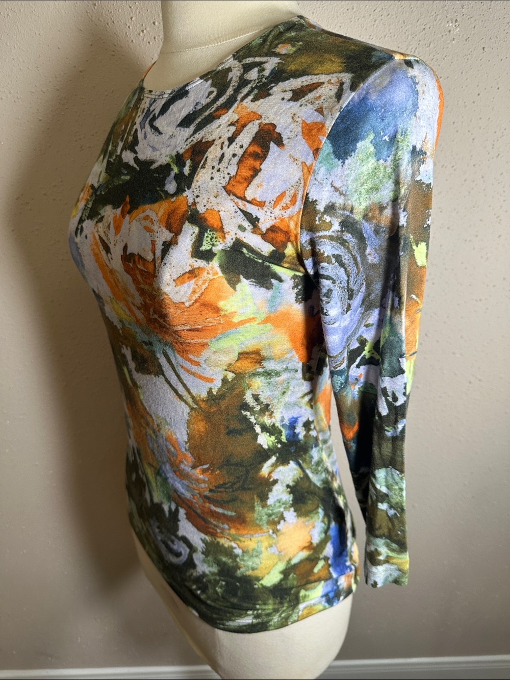 Leggiadro Colorful Watercolor Print 3/4 Sleeve Top Blouse women’s size 2 Small - Picture 4 of 13